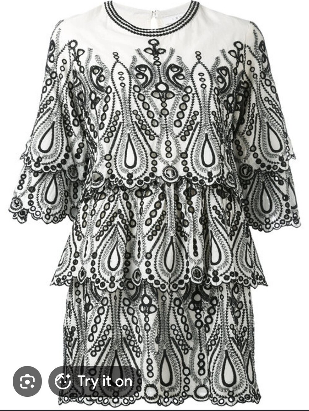 IRO Noor Black and White All Over Embroidered Mini Cocktail Party Dress